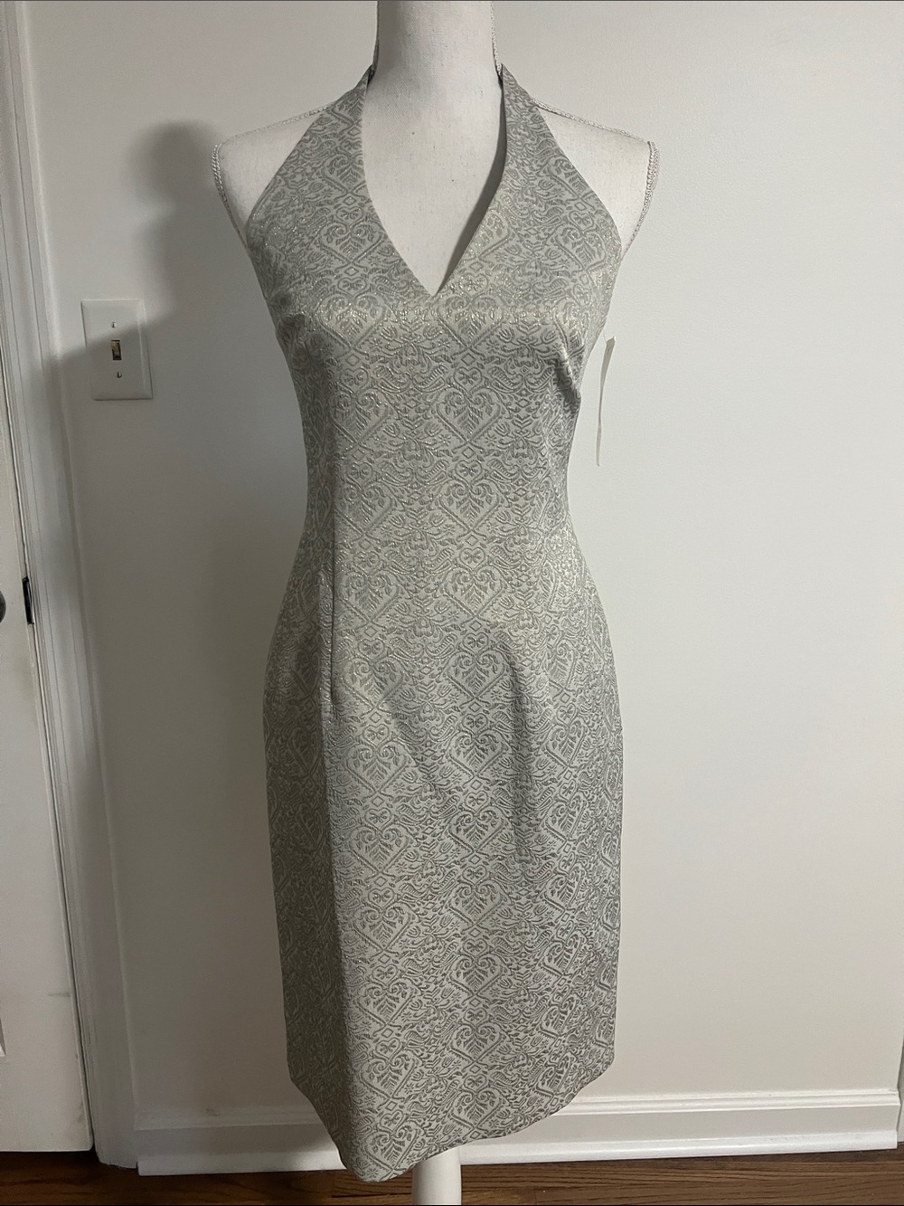 David Meister Brocade Cocktail Halter Dress